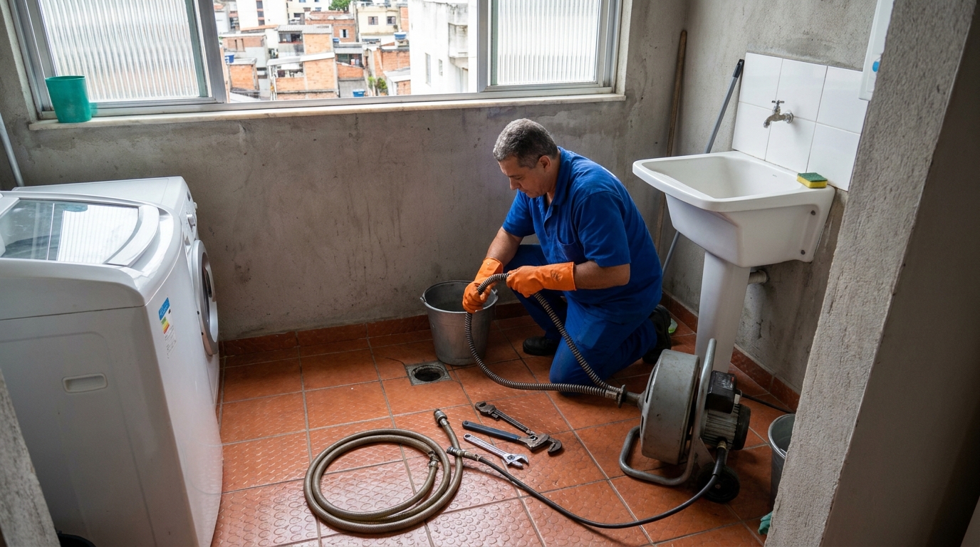 Desentupimento de ralo com equipamento em Americana‑SP